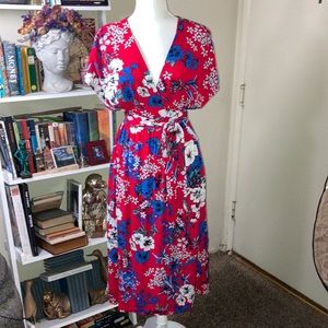 Mango Red Floral Midi Dress